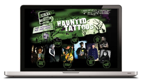 haunted tattoos, website, allan graves, alex young, scott move, strangy, al boy, uk, london, tattoos, graphic design, web, breath of fresh air design, horror, zombies