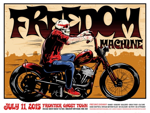 Freedom Machine, poster, illustration, toronto, graphic design, poster art, motorcycles, bobber, chopper, Durham, skull, kustom art, 
